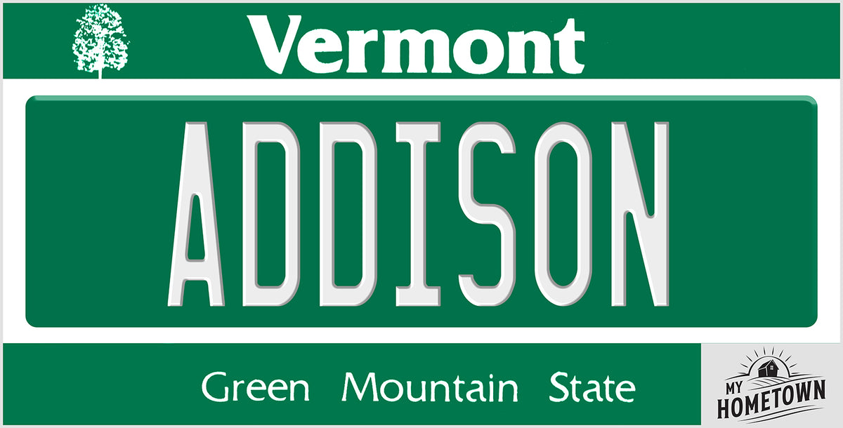 Addison Vermont license plate design, full plate view