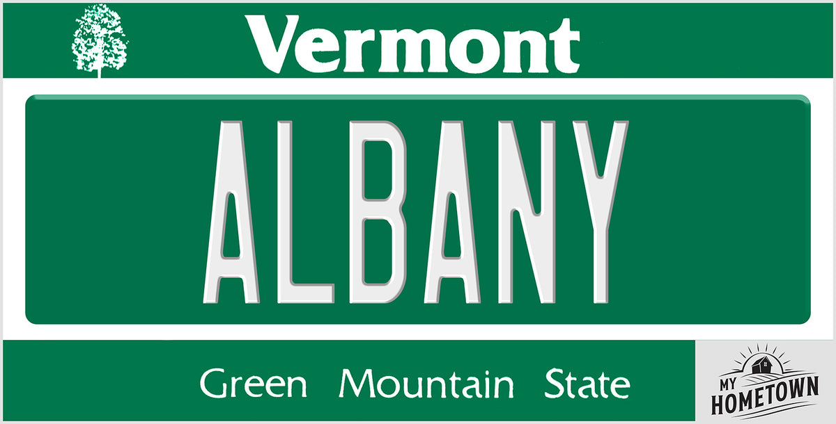 Albany Vermont license plate design, full plate view
