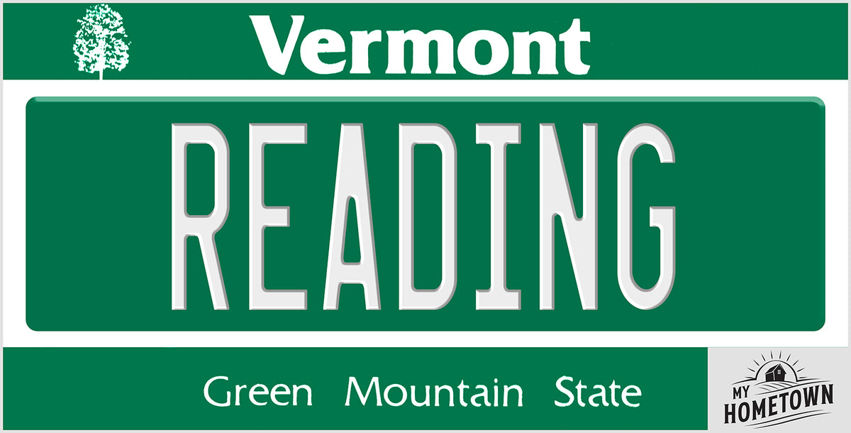 Reading Vermont license plate design, full plate view