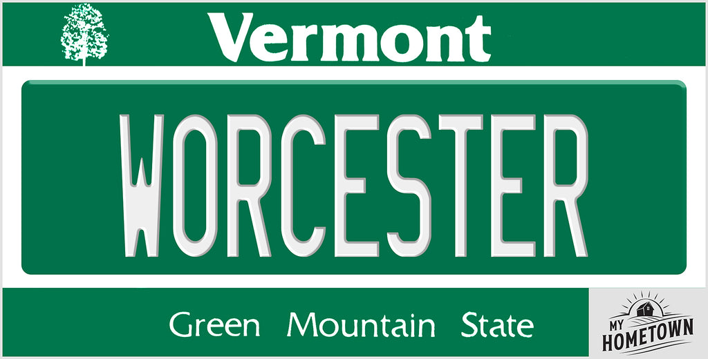 Worcester Vermont license plate design, full plate view